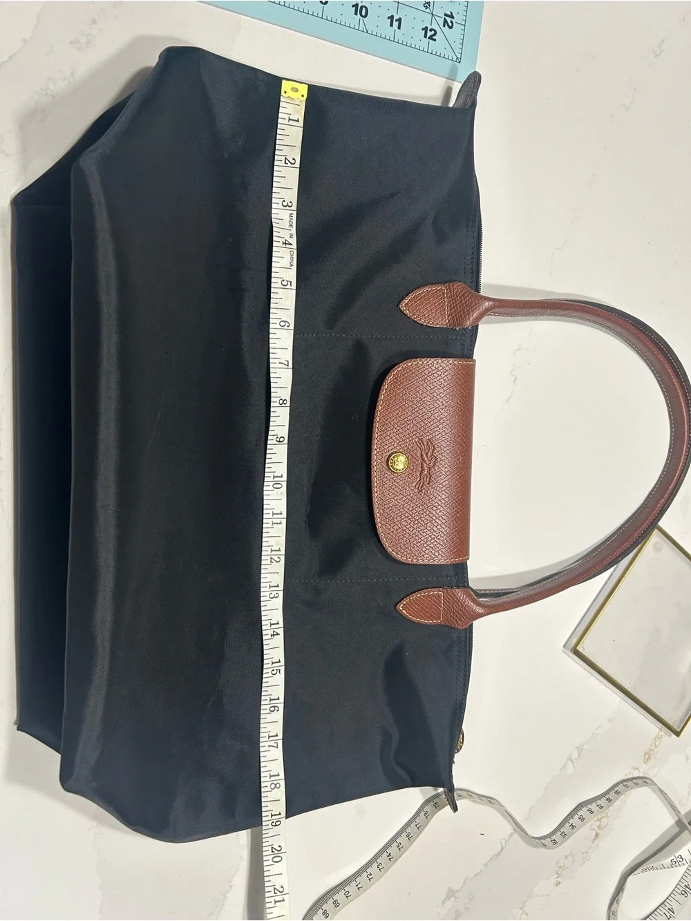 Longchamp Black Tote with Brown Trim and Handles